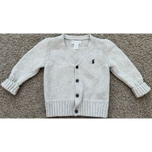 Polo Ralph Lauren Baby Boys Combed Cotton V-Neck Cardigan Gray Size 12 M